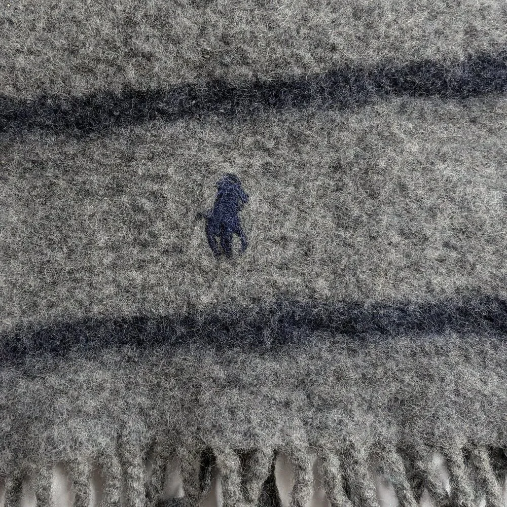 Polo Ralph Lauren Lambs Wool Scarf Grey and Blue Stripes